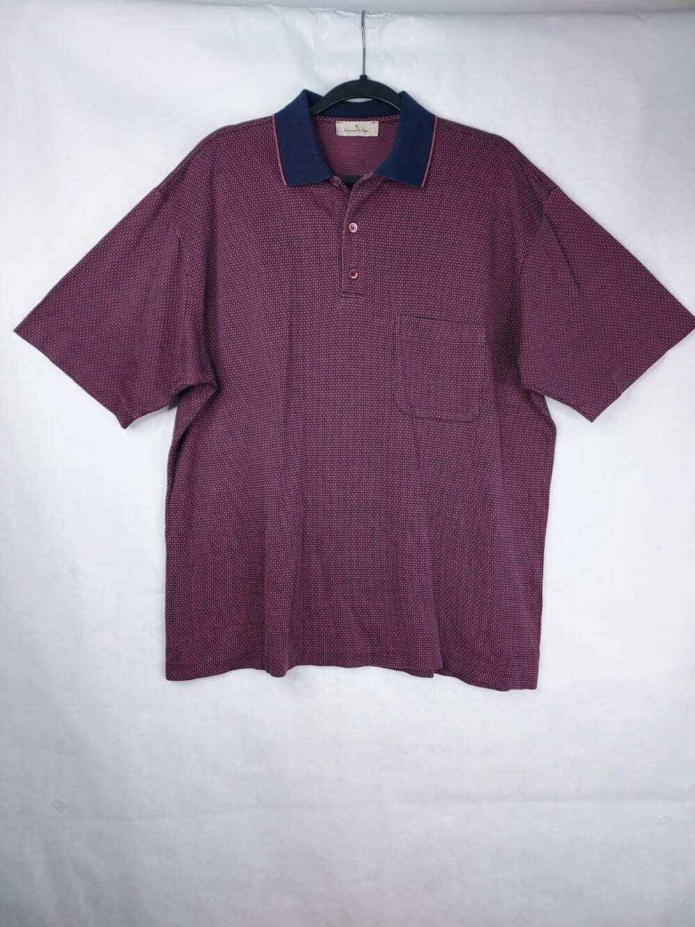 Ermenegildo Zegna Polo Shirt Men's XL 54 Cotton Houndstooth Blue Burgundy Luxury